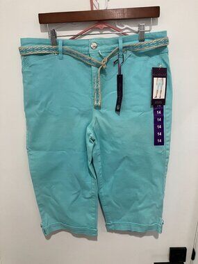 Gloria Vanderbilt Women's Lillian Belted Skimmer, Aqua Sky, Size 14, NWT